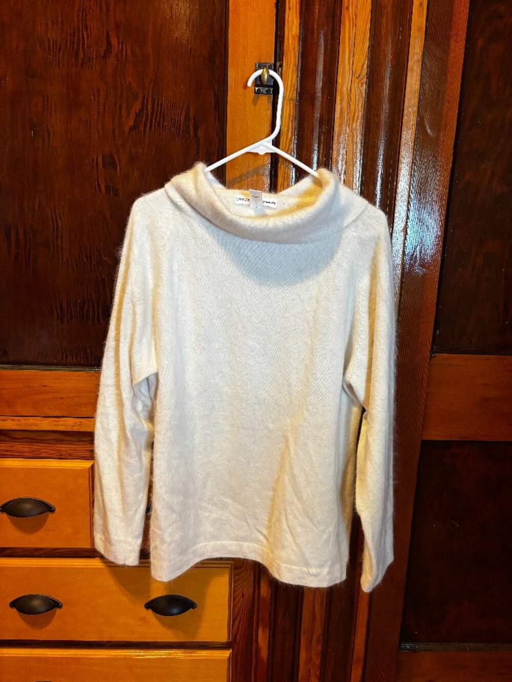 Josephine Chaus Angora Rabbit Hair Cream Cowl Neck Sweater Size XL